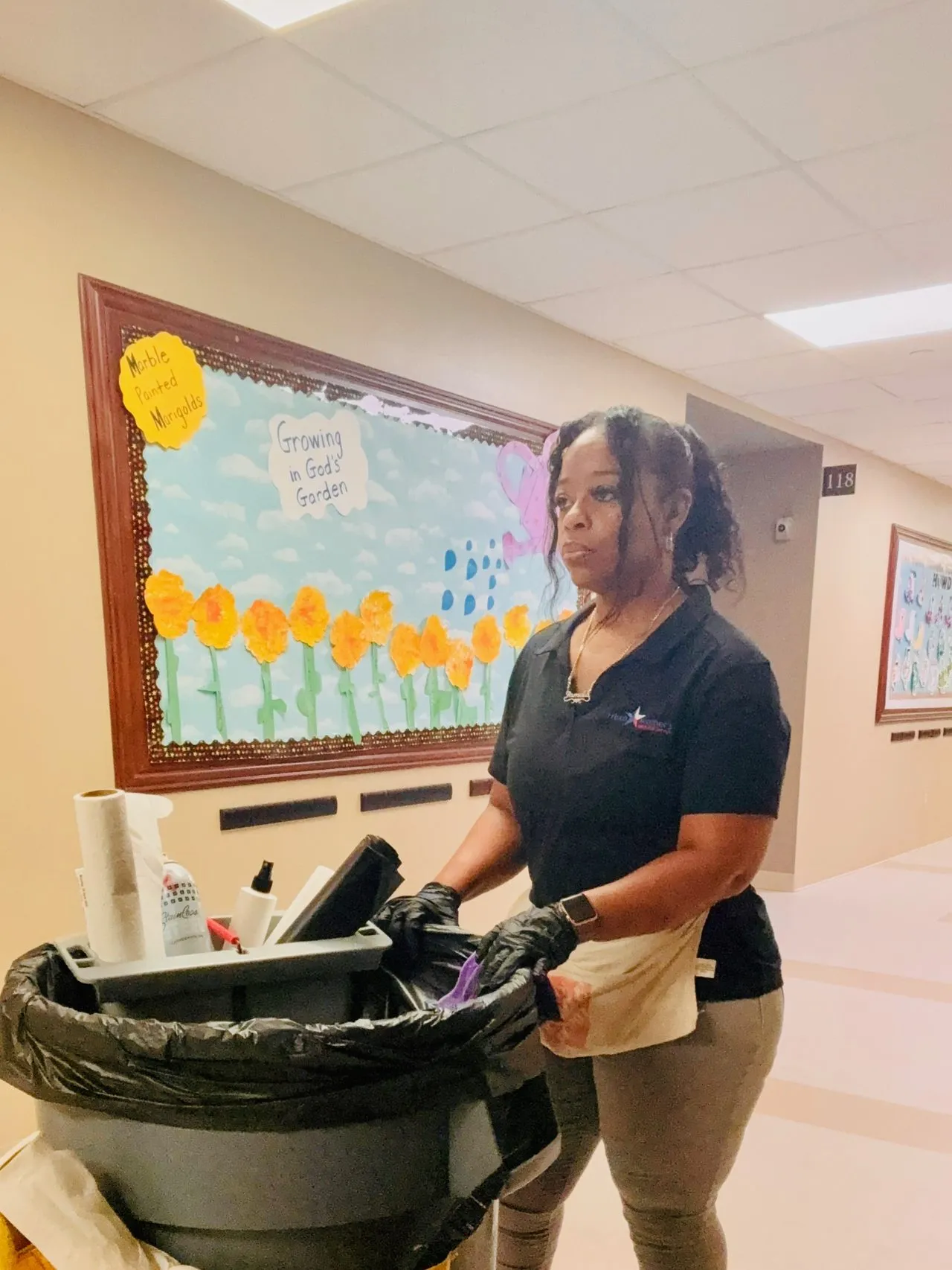 Cleaning a school hallway